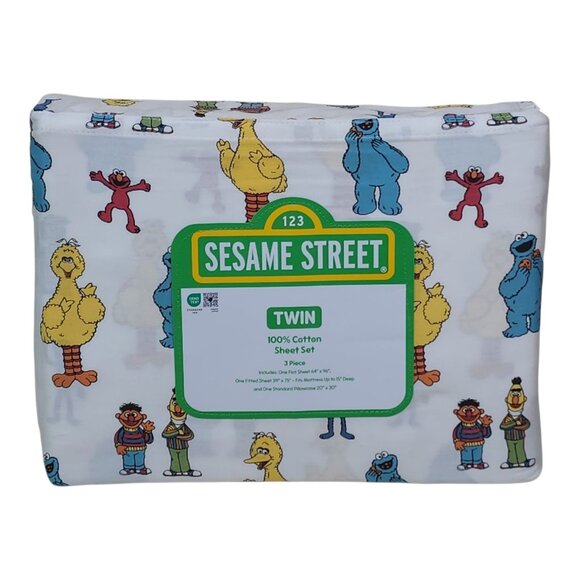 Sesame Street Twin 3-Piece Sheet Set 100% Cotton Elmo Big Bird Bert Ernie Cookie - Picture 1 of 7